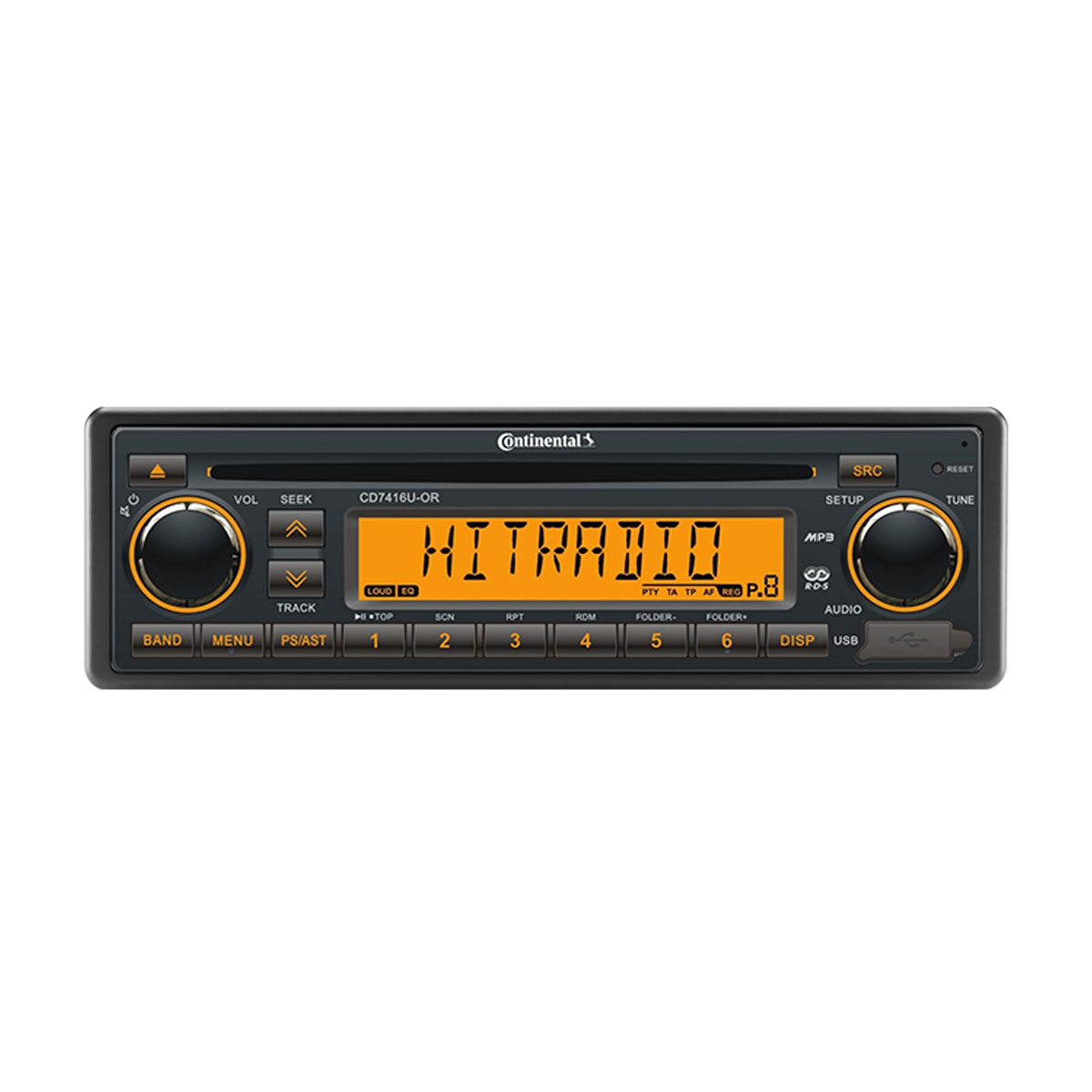 Continental CD7416UBOR DIN Radio with CD Bluetooth & Orange Backlight