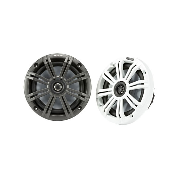 Kicker KM4 4 Inch Marine Grade Coaxial Speakers 4 Ohm White & Charcoal