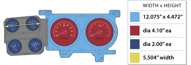 Dakota Digital VHX-73C-PU-S-R Dimensions