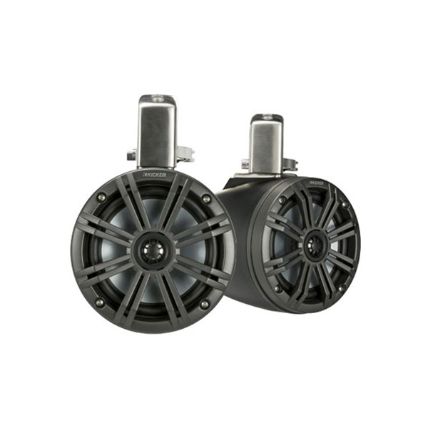 Kicker KMTC65 6.5 Inch Loaded Marine Wake Tower Speakers Charcoal/Black