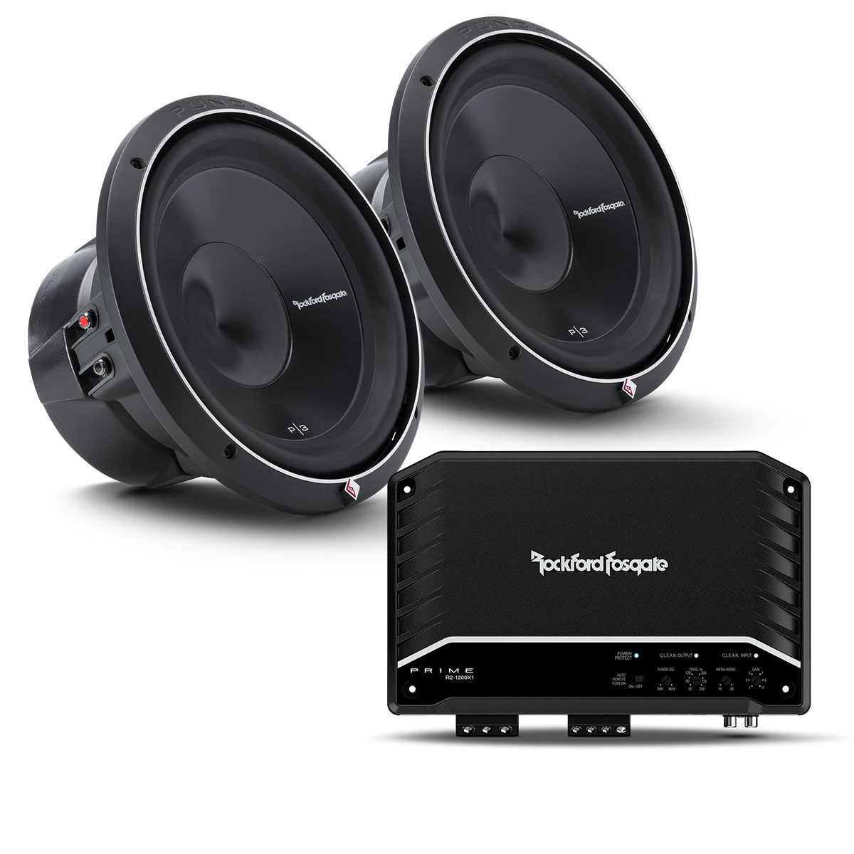 Rockford Fosgate Dual 12" P3D412 & R21200x1 Subwoofer Package P3D4