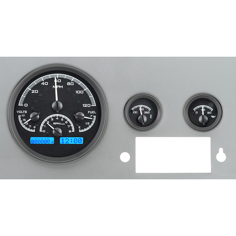 Dakota Digital 1955-86 Jeep CJ VHX System, Black Alloy Style Face, Blue