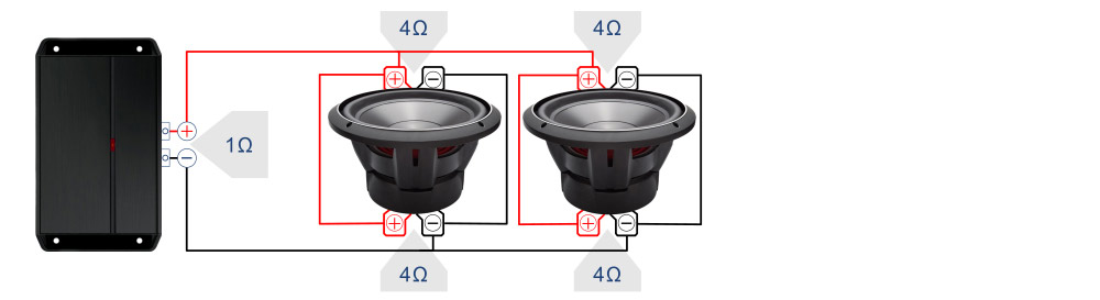 how to wire two, 4 Ohm DVC Subwoofers to a 1 ohm load